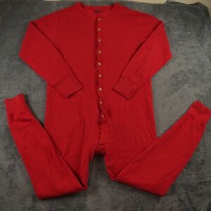 Vintage Duofold Union Suit Men Large Red Thermal Long John Henley Made in‎ USA